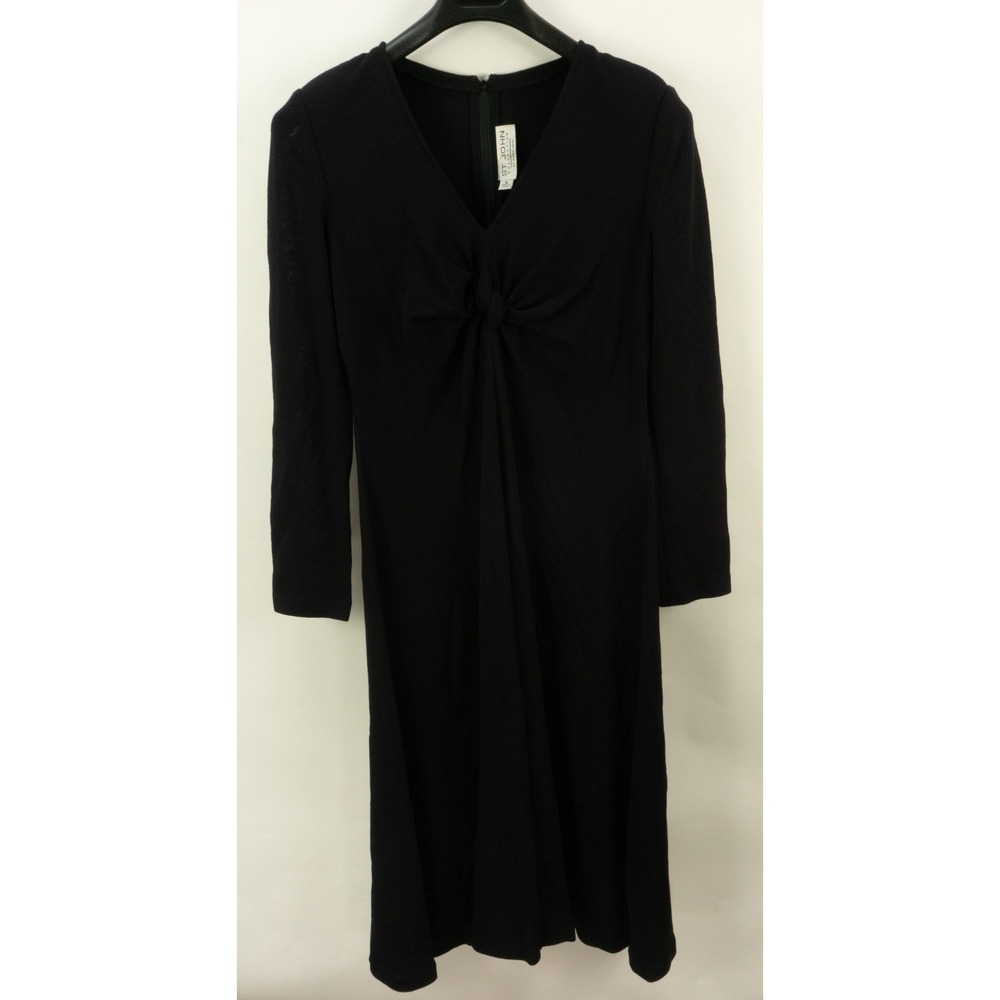 St. John Women's 16 Black Knit Wool Long Sleeve Twist Front V-Neck Midi Dress